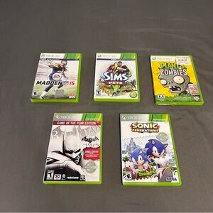 Xbox 360 Set Of 5 Games Madden 15 Sonic Sims 3 Pets Batman Zombies Vs Plants